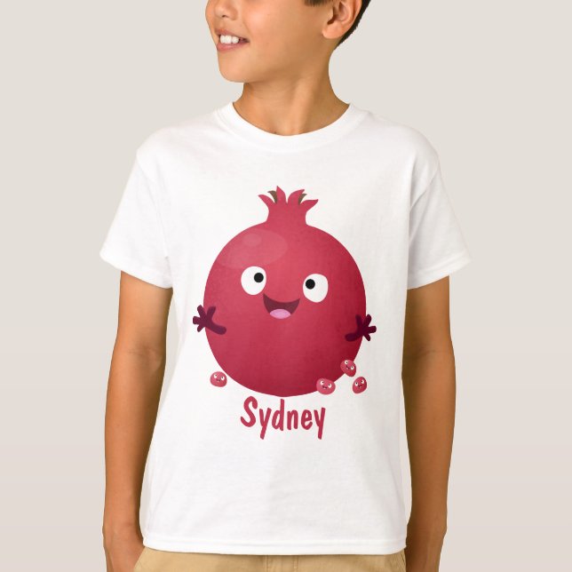 Cute happy pomegranate fruit cartoon  T-Shirt (Front)