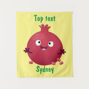 Cute happy pomegranate fruit cartoon tapestry