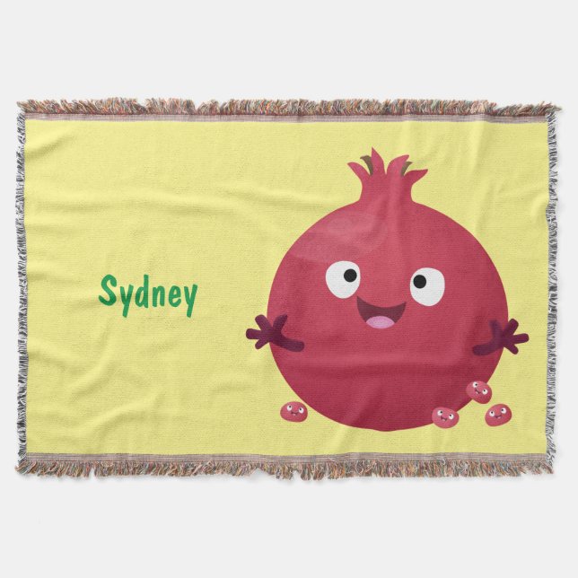 Cute happy pomegranate fruit cartoon throw blanket (Front)