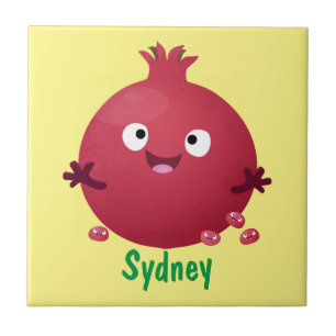 Cute happy pomegranate fruit cartoon tile