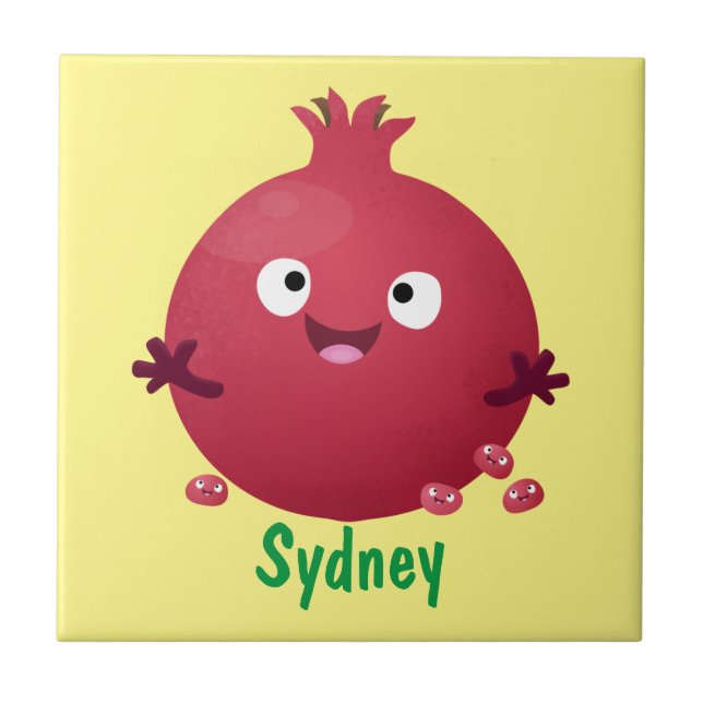 Cute happy pomegranate fruit cartoon tile (Front)