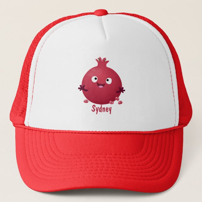 Cute happy pomegranate fruit cartoon trucker hat (Front)