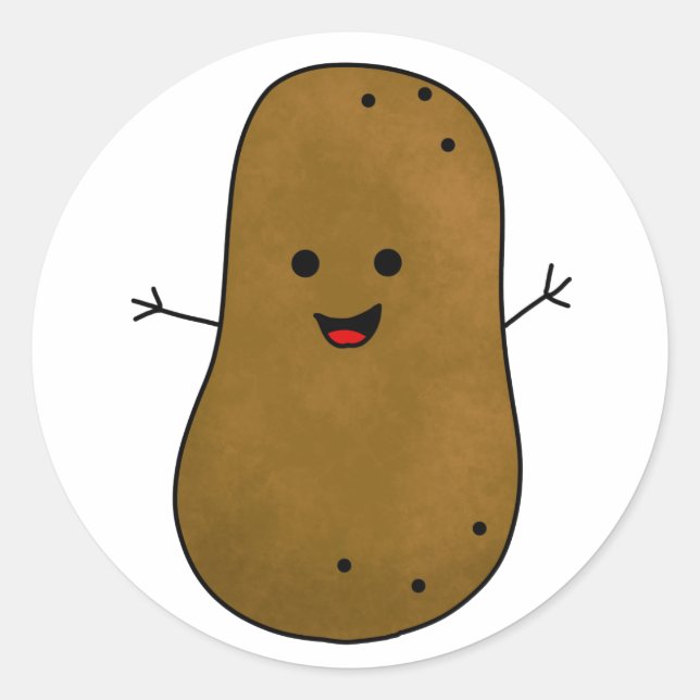 Cute Happy Potato Classic Round Sticker (Front)