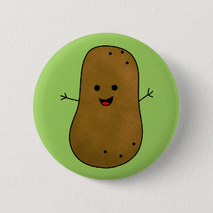 Cute Happy Potato, Green background. 6 Cm Round Badge