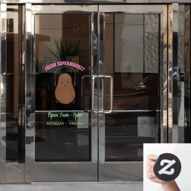 Cute happy potato jumping rope cartoon (Office Door)