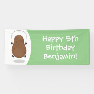 Cute happy potato jumping rope cartoon banner
