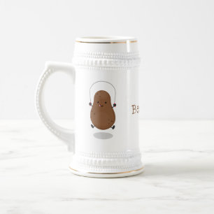 Cute happy potato jumping rope cartoon beer stein