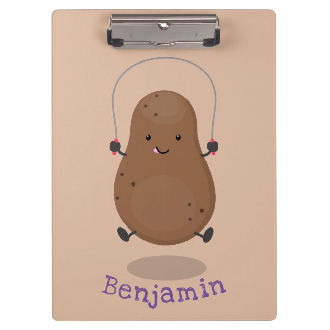 Cute happy potato jumping rope cartoon clipboard (Front)
