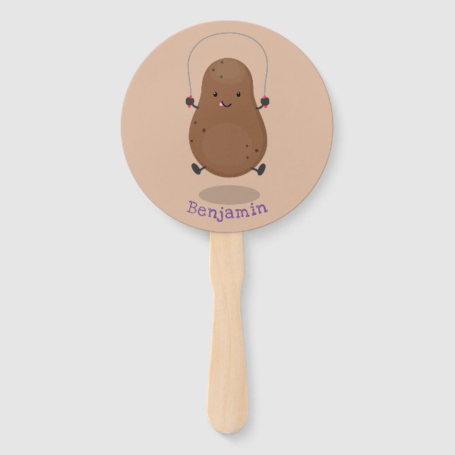 Cute happy potato jumping rope cartoon hand fan (Front)