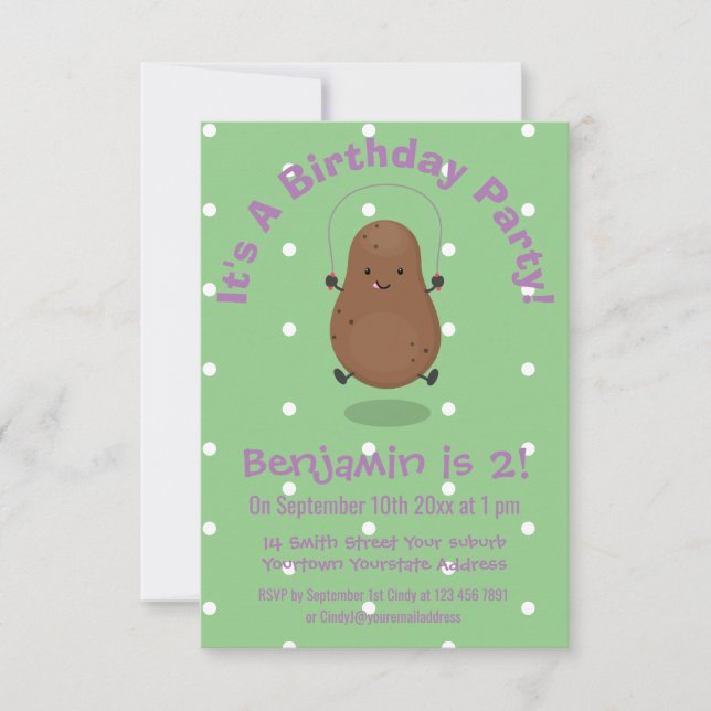 Cute happy potato jumping rope cartoon invitation (Front)