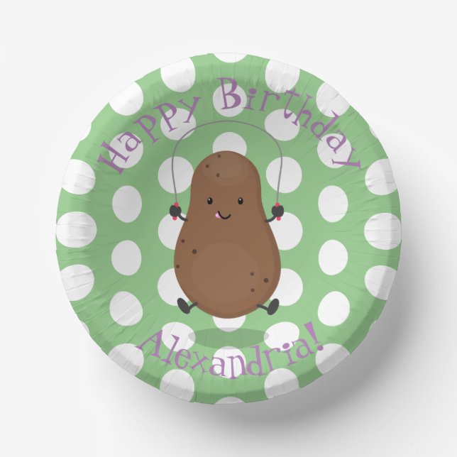 Cute happy potato jumping rope cartoon paper plate (Front)