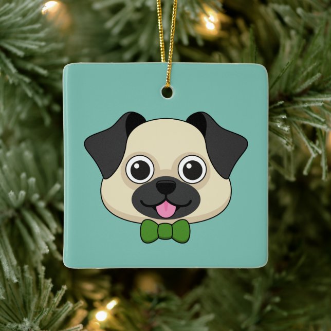 Cute Happy Pug Dog with Papillon Ceramic Ornament (Tree)