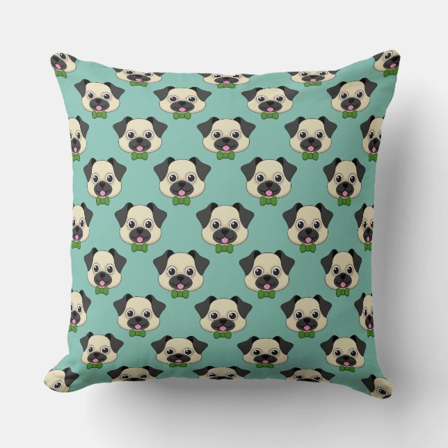 Cute Happy Pug Dog with Papillon Cushion (Front)