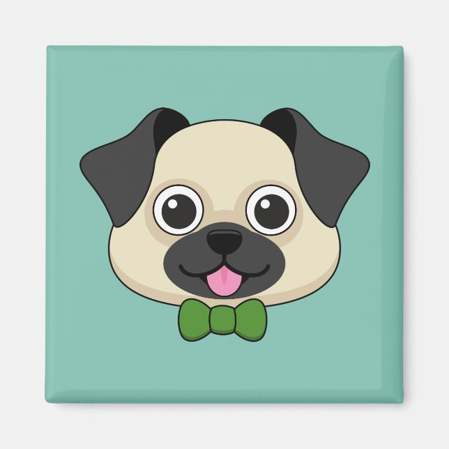 Cute Happy Pug Dog with Papillon Magnet (Front)