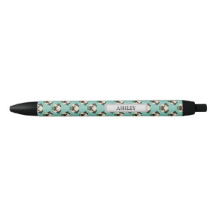 Cute Happy Pug Dog with Papillon Personalise Black Ink Pen
