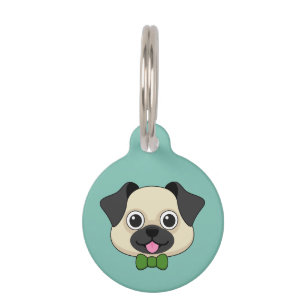 Cute Happy Pug Dog with Papillon Personalise Pet Tag
