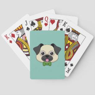 Cute Happy Pug Dog with Papillon Playing Cards