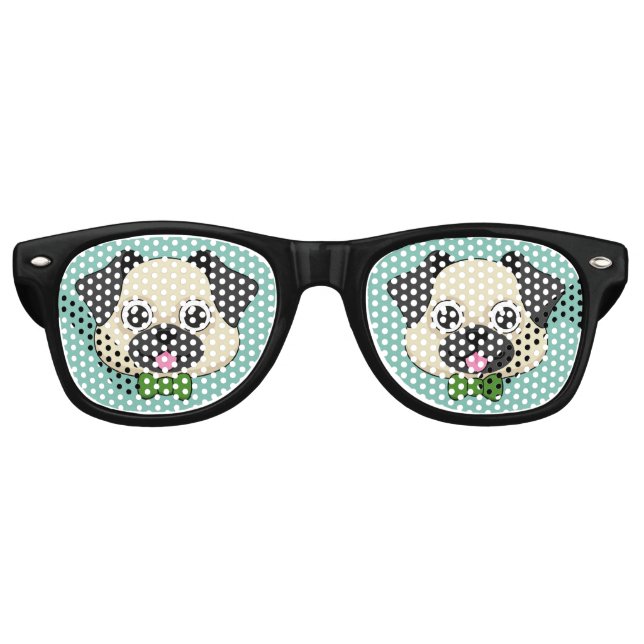Cute Happy Pug Dog with Papillon Retro Sunglasses (Front)