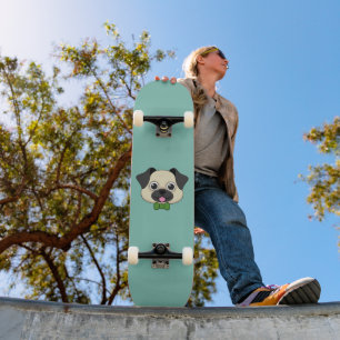 Cute Happy Pug Dog with Papillon Skateboard