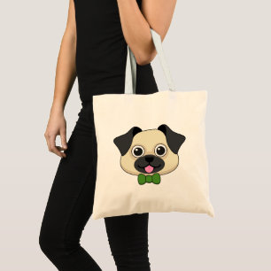 Cute Happy Pug Dog with Papillon Tote Bag