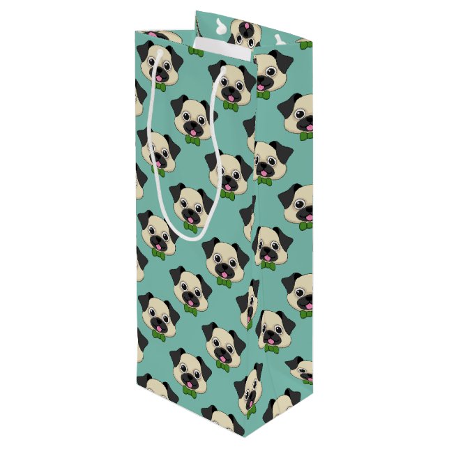 Cute Happy Pug Dog with Papillon Wine Gift Bag (Back Angled)