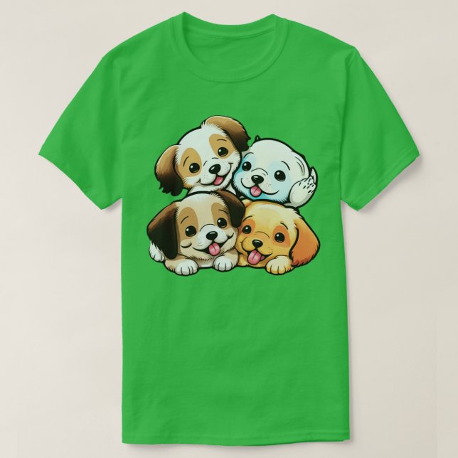 Cute Happy Puppies T-Shirt (Design Front)