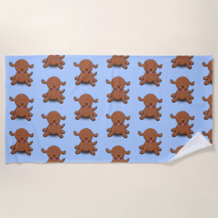 Cute happy puppy dog blue cartoon illustration beach towel