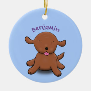 Cute happy puppy dog blue cartoon illustration ceramic tree decoration