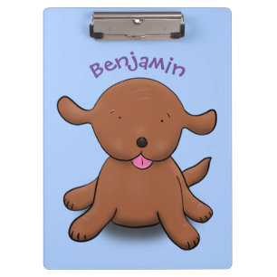 Cute happy puppy dog blue cartoon illustration clipboard