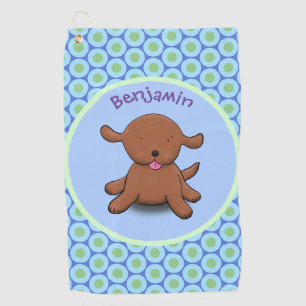 Cute happy puppy dog blue cartoon illustration golf towel