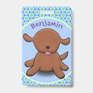Cute happy puppy dog blue cartoon illustration ID badge