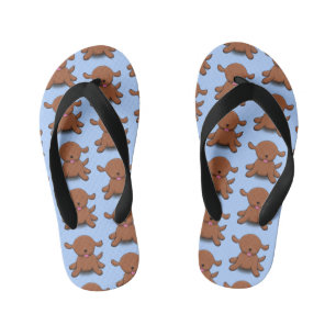 Cute happy puppy dog blue cartoon illustration kid's jandals