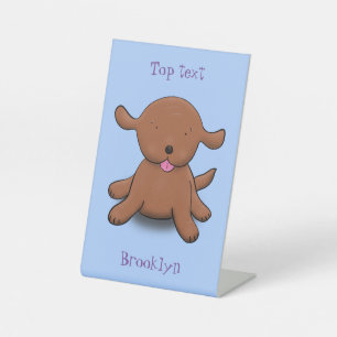 Cute happy puppy dog blue cartoon illustration pedestal sign