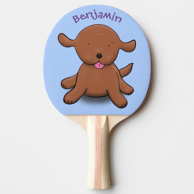 Cute happy puppy dog blue cartoon illustration ping pong paddle (Front)