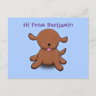 Cute happy puppy dog blue cartoon illustration postcard