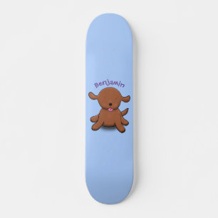 Cute happy puppy dog blue cartoon illustration skateboard