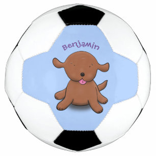 Cute happy puppy dog blue cartoon illustration soccer ball