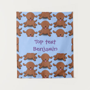 Cute happy puppy dog blue cartoon illustration  tapestry