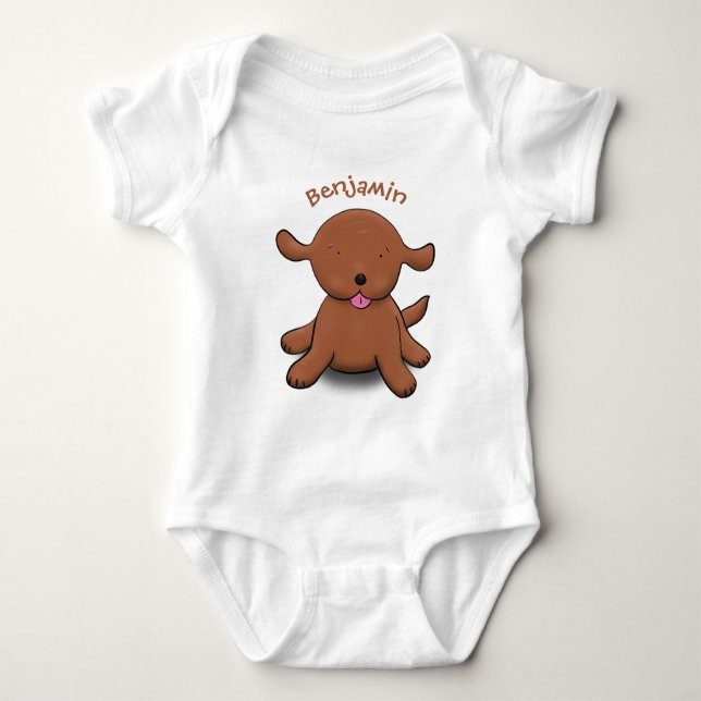 Cute happy puppy dog cartoon illustration baby bodysuit (Front)