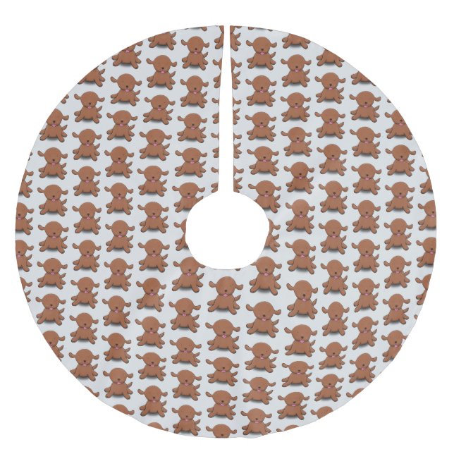 Cute happy puppy dog cartoon illustration brushed polyester tree skirt (Front)