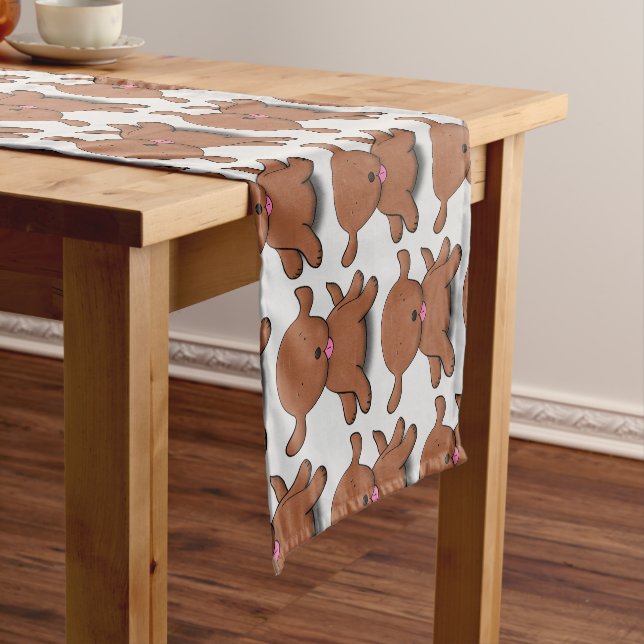 Cute happy puppy dog cartoon illustration short table runner (In Situ)