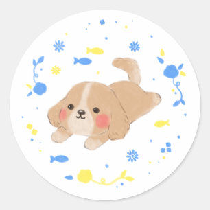 Cute Happy Puppy Illustration Classic Round Sticker