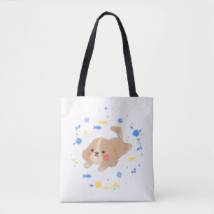 Cute Happy Puppy Illustration Tote Bag