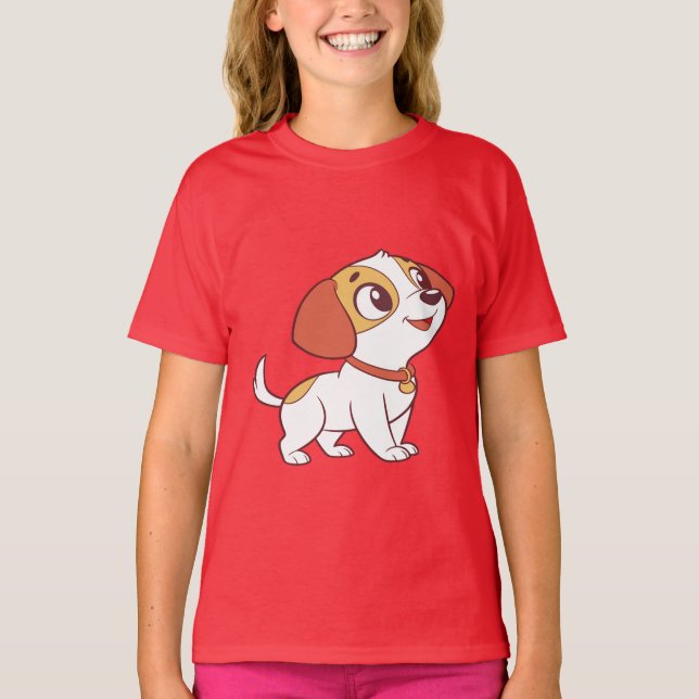 Cute Happy Puppy Kids T-Shirt (Front)