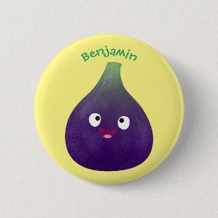Cute happy purple fig fruit cartoon 6 cm round badge