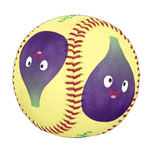 Cute happy purple fig fruit cartoon baseball