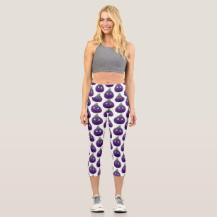 Cute happy purple fig fruit cartoon capri leggings