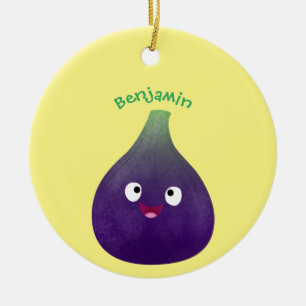 Cute happy purple fig fruit cartoon ceramic tree decoration