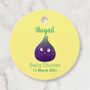 Cute happy purple fig fruit cartoon favour tags