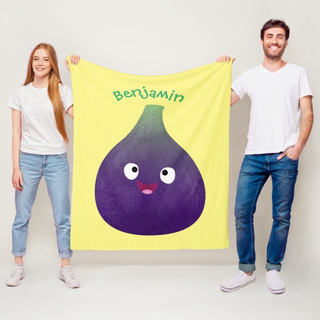 Cute happy purple fig fruit cartoon fleece blanket (In Situ)